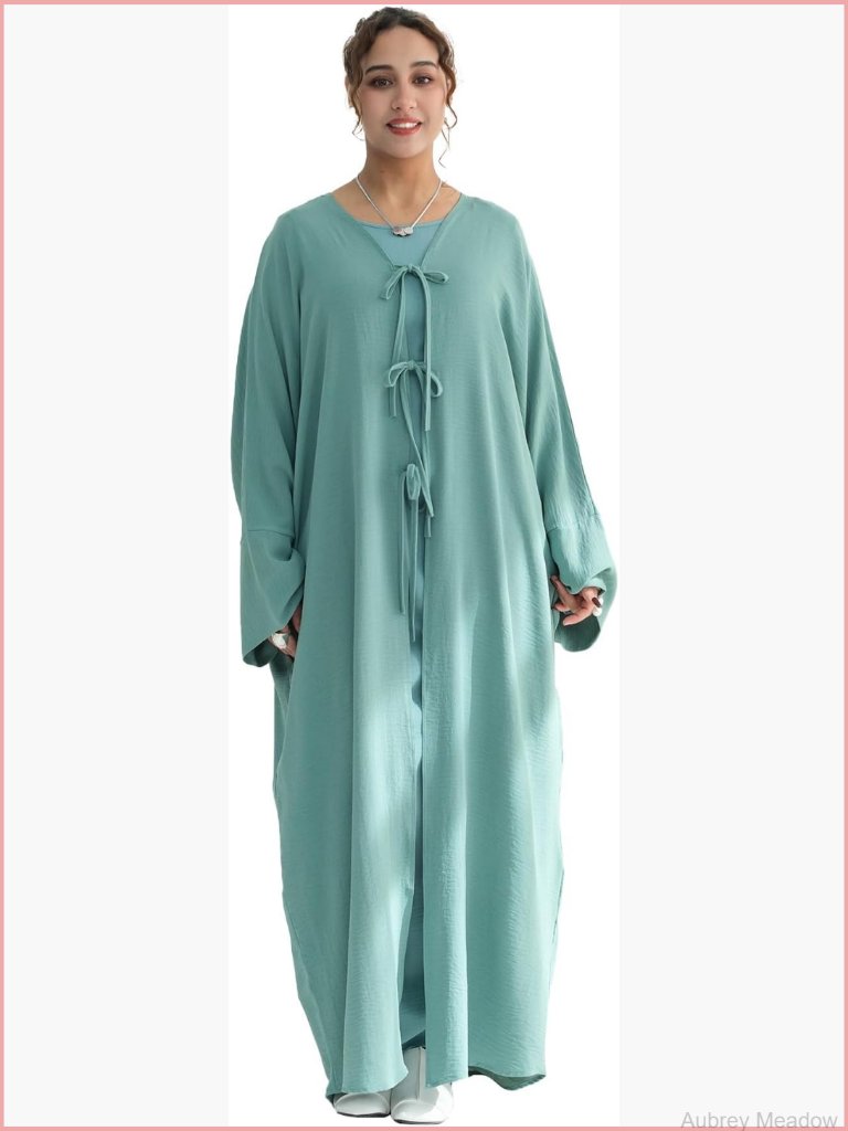 Tie Front Abaya Cardigan Open Front Solid Color Muslim Prayer Clothes